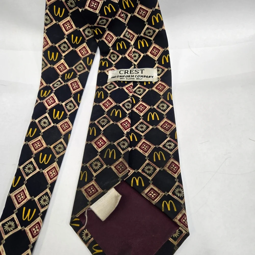 McDonalds Employee Uniform Tie Crest Black Gold Burgundy Geometric Arches‎ 60in